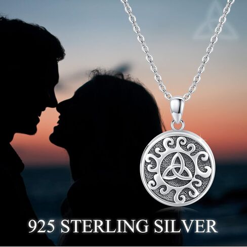 قلادة مدلاة سلتيكية من CUOKA MIRACLE تحمل صور S925 من الفضة الاسترليني العتيقة المؤكسدة للحظ السعيد الأيرلندي على شكل مثلث للنساء والرجال والأسرة in Kuwait