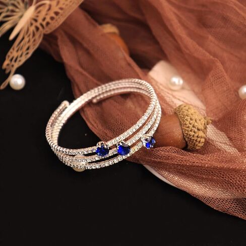 Sparkling Rhinestone Layered Cuff Bracelet 3 Rows Crystal Bangl Strands Wrap Bracelet Bridal Wedding Prom Party Accessories for Women Girls in Saudi Arabia