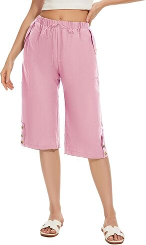 TBA Wide Leg Straight Capri Pants for Women Drawstring Elastic High Waist Joggers Pants Casual Cropped Trousers with Pockets in Saudi Arabia