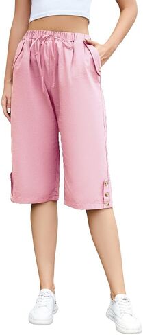 TBA Wide Leg Straight Capri Pants for Women Drawstring Elastic High Waist Joggers Pants Casual Cropped Trousers with Pockets in Saudi Arabia
