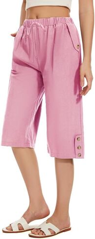 TBA Wide Leg Straight Capri Pants for Women Drawstring Elastic High Waist Joggers Pants Casual Cropped Trousers with Pockets in Saudi Arabia