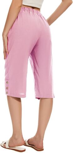 TBA Wide Leg Straight Capri Pants for Women Drawstring Elastic High Waist Joggers Pants Casual Cropped Trousers with Pockets in Saudi Arabia