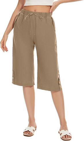 TBA Wide Leg Straight Capri Pants for Women Drawstring Elastic High Waist Joggers Pants Casual Cropped Trousers with Pockets in Saudi Arabia