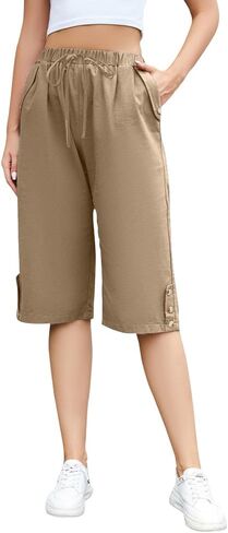 TBA Wide Leg Straight Capri Pants for Women Drawstring Elastic High Waist Joggers Pants Casual Cropped Trousers with Pockets in Saudi Arabia