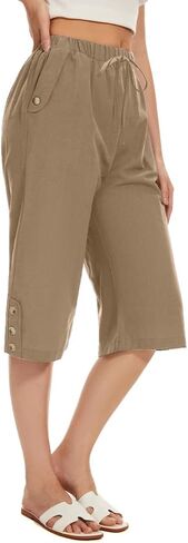 TBA Wide Leg Straight Capri Pants for Women Drawstring Elastic High Waist Joggers Pants Casual Cropped Trousers with Pockets in Saudi Arabia