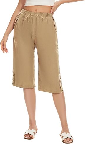 TBA Wide Leg Straight Capri Pants for Women Drawstring Elastic High Waist Joggers Pants Casual Cropped Trousers with Pockets in Saudi Arabia