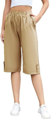 TBA Wide Leg Straight Capri Pants for Women Drawstring Elastic High Waist Joggers Pants Casual Cropped Trousers with Pockets in Saudi Arabia