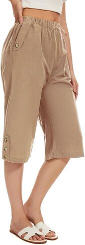 TBA Wide Leg Straight Capri Pants for Women Drawstring Elastic High Waist Joggers Pants Casual Cropped Trousers with Pockets in Saudi Arabia