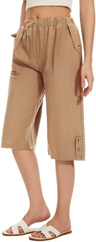 TBA Wide Leg Straight Capri Pants for Women Drawstring Elastic High Waist Joggers Pants Casual Cropped Trousers with Pockets in Saudi Arabia