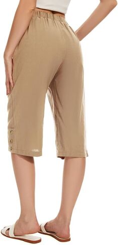 TBA Wide Leg Straight Capri Pants for Women Drawstring Elastic High Waist Joggers Pants Casual Cropped Trousers with Pockets in Saudi Arabia