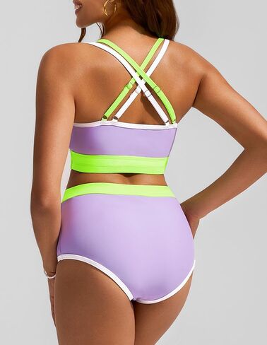 Hanna Nikole Women's High Waisted Bikini Sets Sporty Two Piece Swimsuits Color Block Bathing Suit Cheeky Swimwear in Saudi Arabia