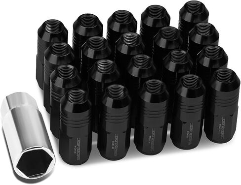 DNA MOTORING LN-ZTL-9020-15-BK 20Pcs Closed End Design M12 x 1.5 Aluminum Alloy Wheel Lug Nuts + Deep Drive Extension Adapter, 20mm OD/50mm Height (Black) in Saudi Arabia