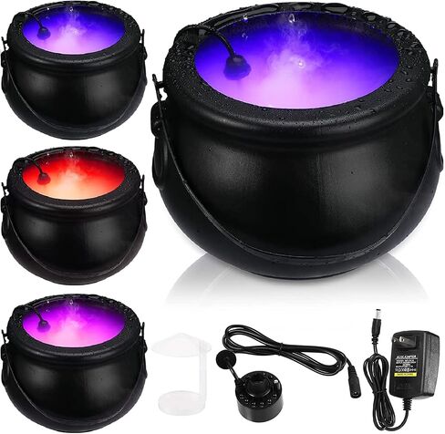 Shappy Halloween Witch Cauldron 8" Black Cauldron with Mist Maker Fogger and Cover 12 LED Light Color Change Pond Fogger Misting Cauldron Halloween Decor Fog Machine for Holiday Party(Black) in Saudi Arabia