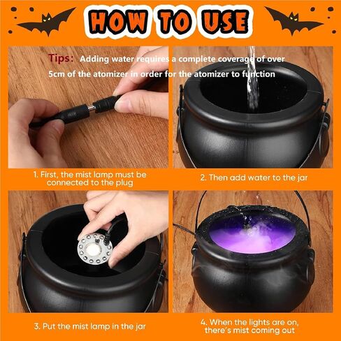 Shappy Halloween Witch Cauldron 8" Black Cauldron with Mist Maker Fogger and Cover 12 LED Light Color Change Pond Fogger Misting Cauldron Halloween Decor Fog Machine for Holiday Party(Black) in Saudi Arabia