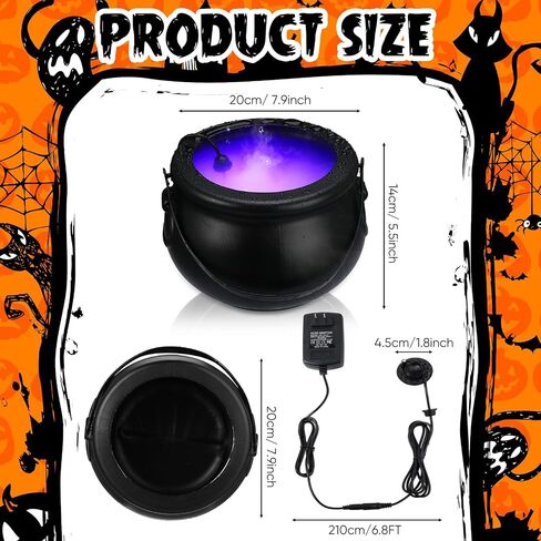 Shappy Halloween Witch Cauldron 8" Black Cauldron with Mist Maker Fogger and Cover 12 LED Light Color Change Pond Fogger Misting Cauldron Halloween Decor Fog Machine for Holiday Party(Black) in Saudi Arabia