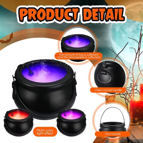 Shappy Halloween Witch Cauldron 8" Black Cauldron with Mist Maker Fogger and Cover 12 LED Light Color Change Pond Fogger Misting Cauldron Halloween Decor Fog Machine for Holiday Party(Black) in Saudi Arabia