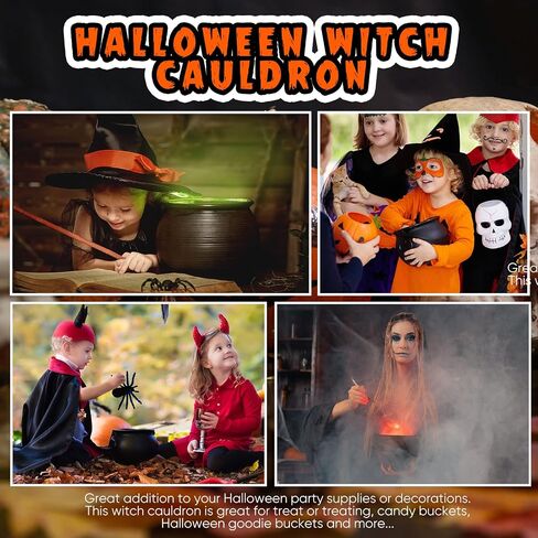 Shappy Halloween Witch Cauldron 8" Black Cauldron with Mist Maker Fogger and Cover 12 LED Light Color Change Pond Fogger Misting Cauldron Halloween Decor Fog Machine for Holiday Party(Black) in Saudi Arabia