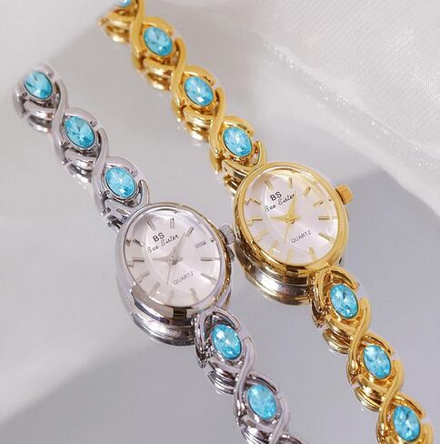 MASTOP Luxury Vintage Colorful Crystal Oval Watch Fashion Ladies Small Dial Dress Quartz Wrist Watch Waterproof Watch Fashion Bangle with Stainless Steel Band in Kuwait