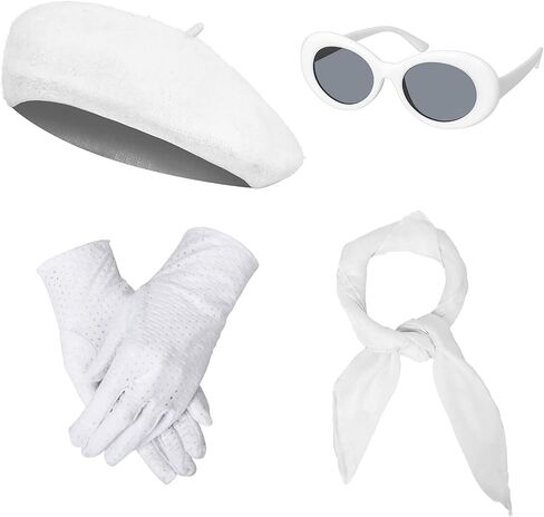 Women Girls French Themed Party Beret Hat Chiffon Scarf Gloves Retro Oval Sunglasses Fancy Dress Costume Set in Saudi Arabia