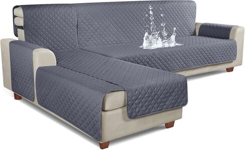 KinCam 100% Waterproof Sectional Couch Covers, Reversible L Shaped Sofa Covers 3pcs Sofa Slipcovers for Sectional Chaise Slipcover for Pets Kids (XLarge, Dark Gray) in Saudi Arabia