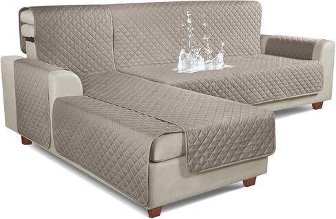KinCam 100% Waterproof Sectional Couch Covers, Reversible L Shaped Sofa Covers 3pcs Sofa Slipcovers for Sectional Chaise Slipcover for Pets Kids (XLarge, Dark Gray) in Saudi Arabia