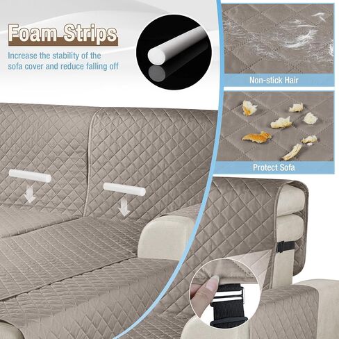 KinCam 100% Waterproof Sectional Couch Covers, Reversible L Shaped Sofa Covers 3pcs Sofa Slipcovers for Sectional Chaise Slipcover for Pets Kids (XLarge, Dark Gray) in Saudi Arabia