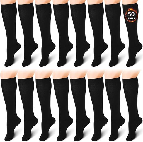 Coume 50 Pairs Women Cotton Knee High Socks Bulk Black thermal Boot Socks for Winter, Running, Hiking, Gifts, Thick Socks for Cold Weather in Saudi Arabia