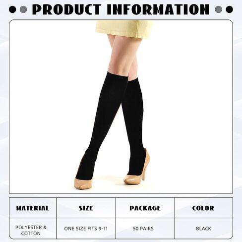 Coume 50 Pairs Women Cotton Knee High Socks Bulk Black thermal Boot Socks for Winter, Running, Hiking, Gifts, Thick Socks for Cold Weather in Saudi Arabia