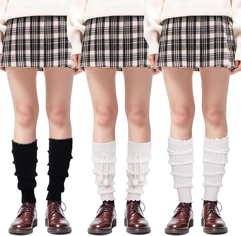 3 أزواج من تدفئة الساق للنساء 80s تدفئة الساق باللون الأبيض للنساء كابل متماسكة تدفئة الساق الدافئة لليوجا والرقص والرياضة في الأماكن المغلقة والخارجية in Kuwait