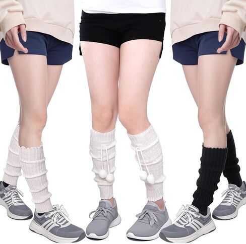 3 أزواج من تدفئة الساق للنساء 80s تدفئة الساق باللون الأبيض للنساء كابل متماسكة تدفئة الساق الدافئة لليوجا والرقص والرياضة في الأماكن المغلقة والخارجية in Kuwait
