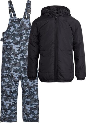 Kids' Ski Set – 2 Piece Unisex Boys' and Girls' Insulated Waterproof Snow Bib with Hooded Jacket (4-18) in Saudi Arabia