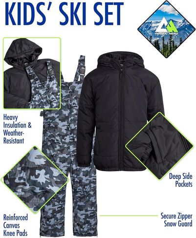 Kids' Ski Set – 2 Piece Unisex Boys' and Girls' Insulated Waterproof Snow Bib with Hooded Jacket (4-18) in Saudi Arabia