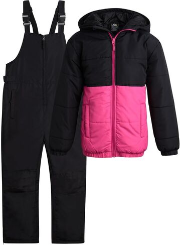 Kids' Ski Set – 2 Piece Unisex Boys' and Girls' Insulated Waterproof Snow Bib with Hooded Jacket (4-18) in Saudi Arabia