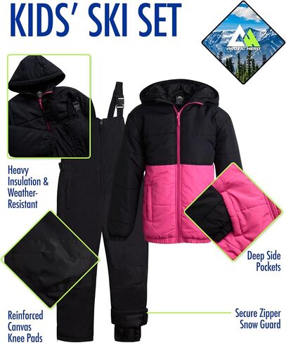 Kids' Ski Set – 2 Piece Unisex Boys' and Girls' Insulated Waterproof Snow Bib with Hooded Jacket (4-18) in Saudi Arabia