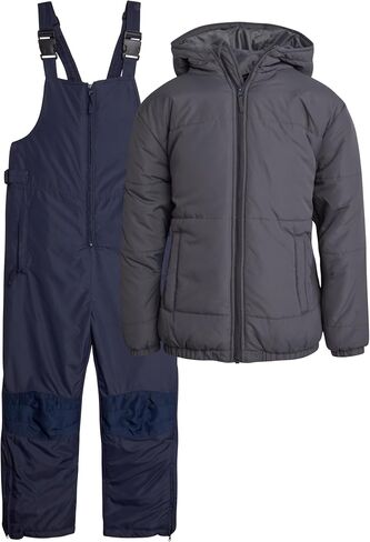 Kids' Ski Set – 2 Piece Unisex Boys' and Girls' Insulated Waterproof Snow Bib with Hooded Jacket (4-18) in Saudi Arabia