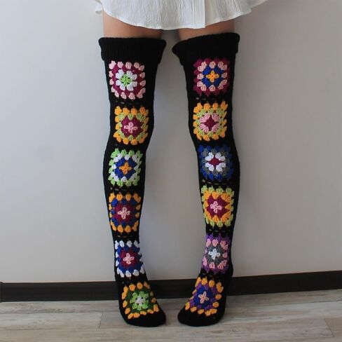 Women's Cable Knit Thigh High Socks Extra Long Ethnic Crochet Knit Stockings Over Knee Leg Warmers in Kuwait