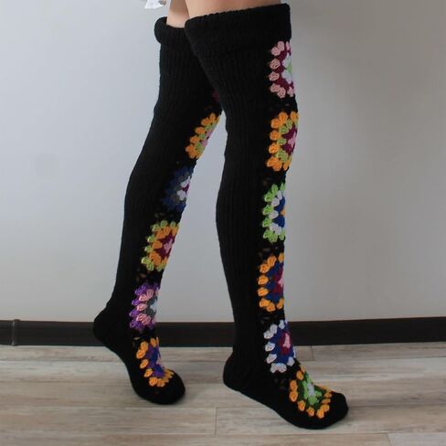 Women's Cable Knit Thigh High Socks Extra Long Ethnic Crochet Knit Stockings Over Knee Leg Warmers in Kuwait