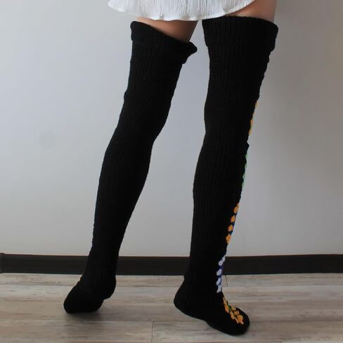 Women's Cable Knit Thigh High Socks Extra Long Ethnic Crochet Knit Stockings Over Knee Leg Warmers in Kuwait
