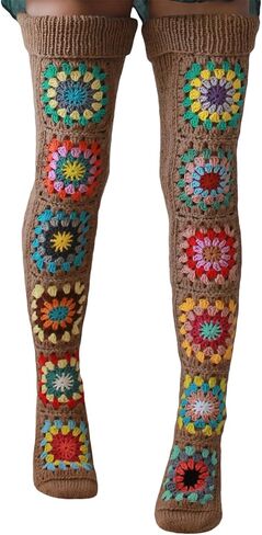 Women's Cable Knit Thigh High Socks Extra Long Ethnic Crochet Knit Stockings Over Knee Leg Warmers in Kuwait