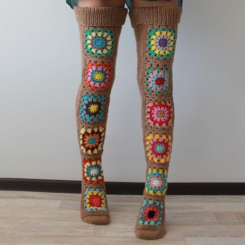 Women's Cable Knit Thigh High Socks Extra Long Ethnic Crochet Knit Stockings Over Knee Leg Warmers in Kuwait