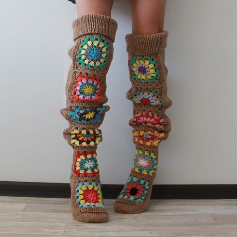 Women's Cable Knit Thigh High Socks Extra Long Ethnic Crochet Knit Stockings Over Knee Leg Warmers in Kuwait