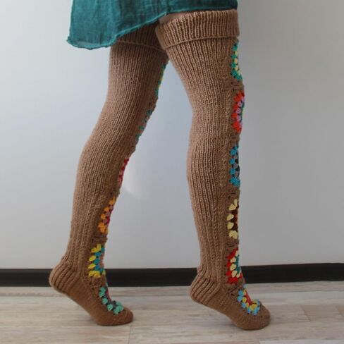 Women's Cable Knit Thigh High Socks Extra Long Ethnic Crochet Knit Stockings Over Knee Leg Warmers in Kuwait