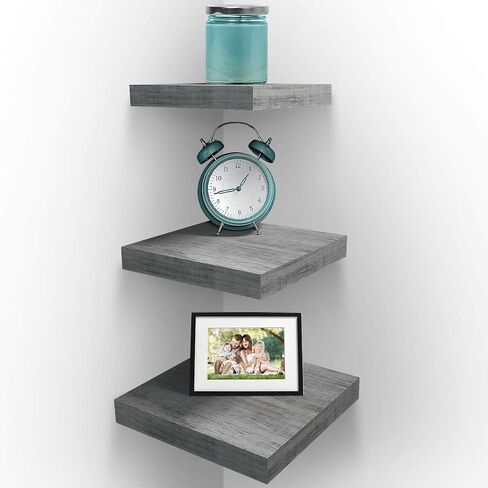 Sorbus Wall Mount Corner Shelves, Square Hanging Wall Shelves Decoration, Perfect Trophy Display, Photo Frames, Home Décor, Set of 3 (Black) in Saudi Arabia