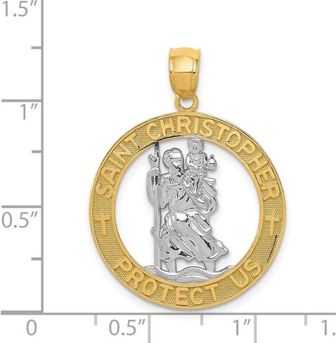 Saint Christopher Protect Us Words on Open Round Medal Pendant in Real 14k Gold in Saudi Arabia