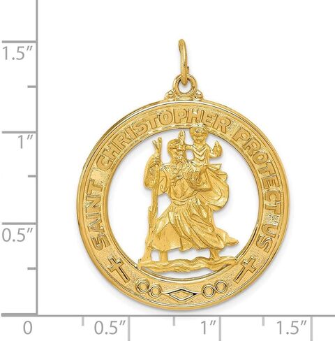 Saint Christopher Protect Us Words on Open Round Medal Pendant in Real 14k Gold in Saudi Arabia