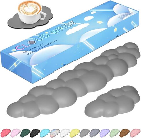 JIKIOU Upgrade Leather Cloud Wrist Rest for Keyboard and Mouse & Cup Pad | Wish Gift-Cute Cloud Shape, Comfortable and don’t Irritate to Skin, Non-Slip PU Base,Soft Memory Foam filled for Pain Relief in Saudi Arabia