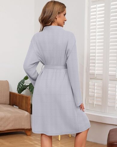 Ficerd 2 Pack Women's Waffle Knit Robes, Soft Lightweight Full-Length Kimono Bathrobes Unisex Loungewear with Side Pockets in Kuwait