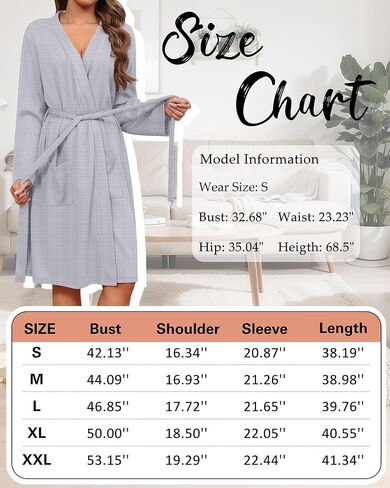 Ficerd 2 Pack Women's Waffle Knit Robes, Soft Lightweight Full-Length Kimono Bathrobes Unisex Loungewear with Side Pockets in Kuwait
