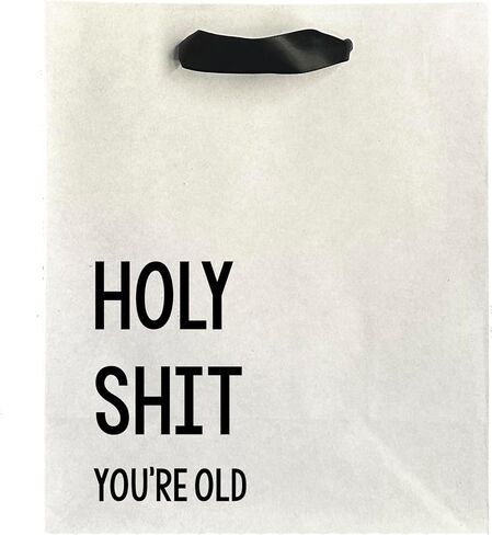 FarmedandFashioned Funny Birthday Gift Bag, Holy Shit You're Old Kraft Gift Bag With Black Ribbon Handles, Novelty Gift Bags, Gift Bag For Adults in Saudi Arabia