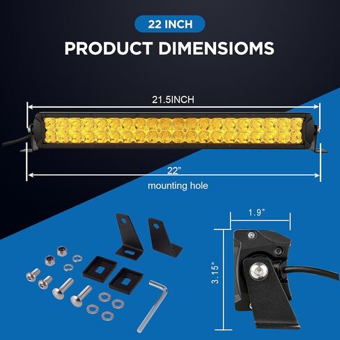 BIGLION.X 22 بوصة شريط إضاءة LED كهرماني 200 وات كومبو بقعة فيضان أصفر صف مزدوج للطرق الوعرة ضوء بار القيادة ضوء العمل in Kuwait